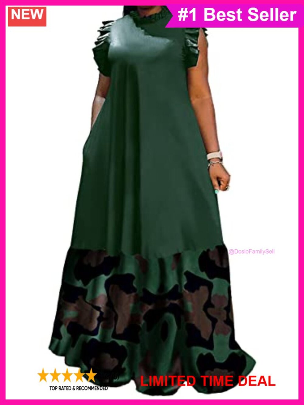 Plus Size Ruffle Pleated Sleeveless Maxi Dress Crew Neck Casual